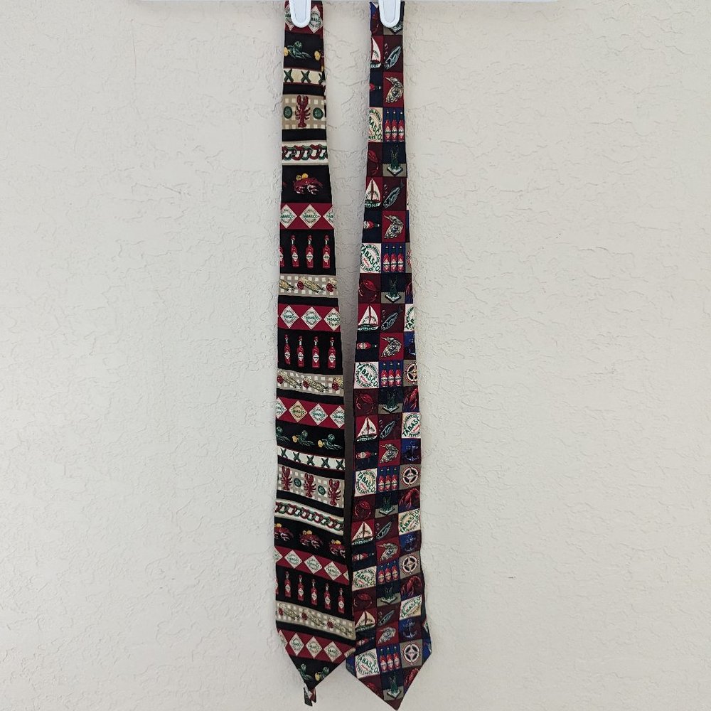 Tabasco Vintage Silk Neck Ties Two 2 Novelty Made in USA